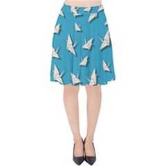 Paper Cranes Pattern Velvet High Waist Skirt by Valentinaart