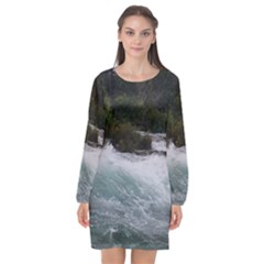 Sightseeing At Niagara Falls Long Sleeve Chiffon Shift Dress  by canvasngiftshop