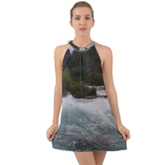 Sightseeing At Niagara Falls Halter Tie Back Chiffon Dress by canvasngiftshop