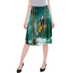 Funny Pirate Parrot With Hat Midi Beach Skirt by FantasyWorld7