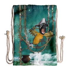 Funny Pirate Parrot With Hat Drawstring Bag (large) by FantasyWorld7