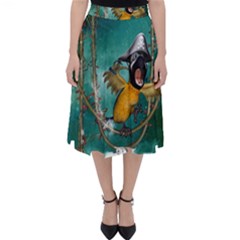 Funny Pirate Parrot With Hat Folding Skater Skirt by FantasyWorld7