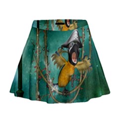 Funny Pirate Parrot With Hat Mini Flare Skirt by FantasyWorld7