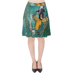 Funny Pirate Parrot With Hat Velvet High Waist Skirt by FantasyWorld7