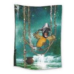 Funny Pirate Parrot With Hat Medium Tapestry by FantasyWorld7