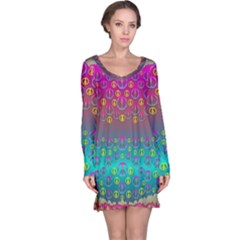 Years Of Peace Living In A Paradise Of Calm And Colors Long Sleeve Nightdress by pepitasart