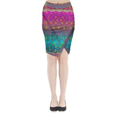 Years Of Peace Living In A Paradise Of Calm And Colors Midi Wrap Pencil Skirt by pepitasart