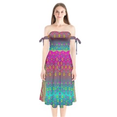 Years Of Peace Living In A Paradise Of Calm And Colors Shoulder Tie Bardot Midi Dress by pepitasart