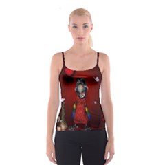 Funny, Cute Parrot With Butterflies Spaghetti Strap Top by FantasyWorld7