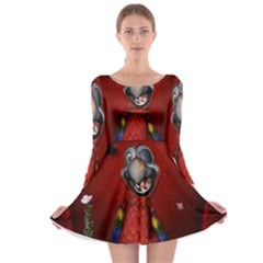 Funny, Cute Parrot With Butterflies Long Sleeve Skater Dress by FantasyWorld7