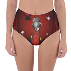 Funny, Cute Parrot With Butterflies Reversible High-waist Bikini Bottoms by FantasyWorld7