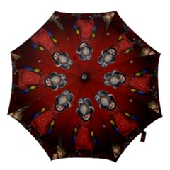 Funny, Cute Parrot With Butterflies Hook Handle Umbrellas (large) by FantasyWorld7