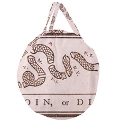 Original Design, Join Or Die, Benjamin Franklin Political Cartoon Giant Round Zipper Tote by thearts