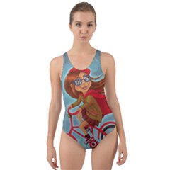 Girl On A Bike Cut-out Back One Piece Swimsuit