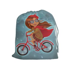 Girl On A Bike Drawstring Pouches (extra Large)