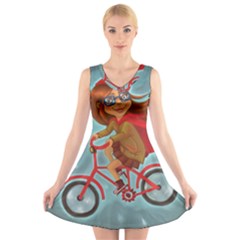 Girl On A Bike V-neck Sleeveless Skater Dress by chipolinka