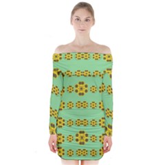 Sun Flowers For The Soul At Peace Long Sleeve Off Shoulder Dress by pepitasart