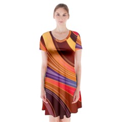 Abstract Colorful Background Wavy Short Sleeve V-neck Flare Dress