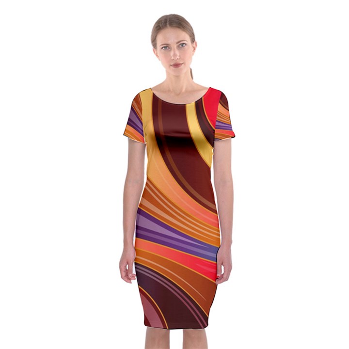 Abstract Colorful Background Wavy Classic Short Sleeve Midi Dress