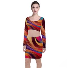 Abstract Colorful Background Wavy Long Sleeve Crop Top & Bodycon Skirt Set