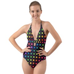 Background Colorful Geometric Halter Cut-out One Piece Swimsuit by Nexatart