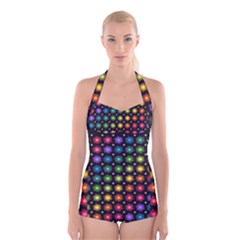 Background Colorful Geometric Boyleg Halter Swimsuit  by Nexatart