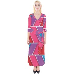 Abstract Background Colorful Quarter Sleeve Wrap Maxi Dress