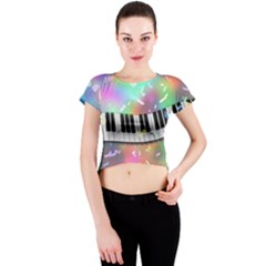 Piano Keys Music Colorful 3d Crew Neck Crop Top by Nexatart