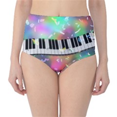 Piano Keys Music Colorful 3d High-waist Bikini Bottoms by Nexatart