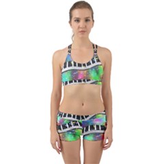 Piano Keys Music Colorful 3d Back Web Sports Bra Set by Nexatart