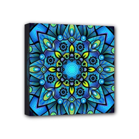 Mandala Blue Abstract Circle Mini Canvas 4  X 4  by Nexatart