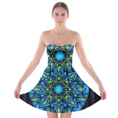 Mandala Blue Abstract Circle Strapless Bra Top Dress by Nexatart