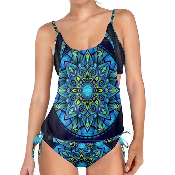 Mandala Blue Abstract Circle Tankini Set