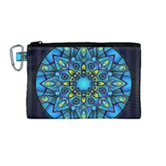 Mandala Blue Abstract Circle Canvas Cosmetic Bag (medium) by Nexatart