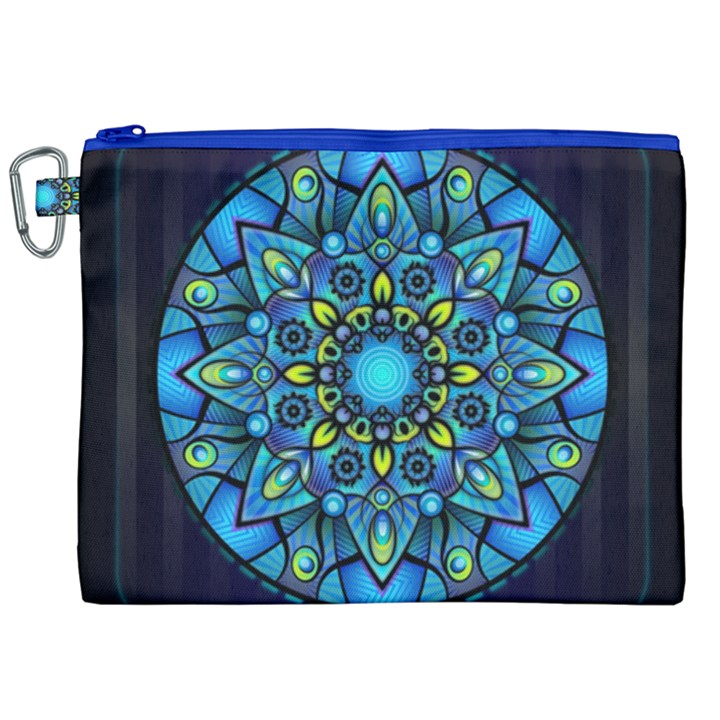 Mandala Blue Abstract Circle Canvas Cosmetic Bag (XXL)