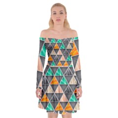 Abstract Geometric Triangle Shape Off Shoulder Skater Dress by Nexatart