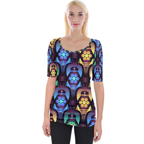 Pattern Background Bright Blue Wide Neckline Tee by Nexatart