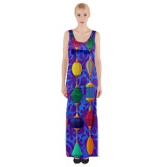 Colorful Background Stones Jewels Maxi Thigh Split Dress