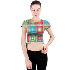 Tiles Pattern Background Colorful Crew Neck Crop Top