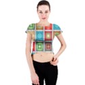 Tiles Pattern Background Colorful Crew Neck Crop Top View1