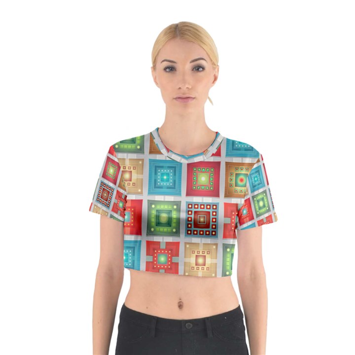 Tiles Pattern Background Colorful Cotton Crop Top