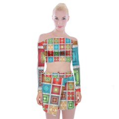 Tiles Pattern Background Colorful Off Shoulder Top With Mini Skirt Set by Nexatart