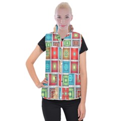 Tiles Pattern Background Colorful Women s Button Up Puffer Vest by Nexatart