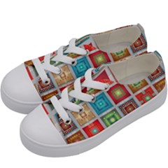 Tiles Pattern Background Colorful Kids  Low Top Canvas Sneakers