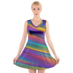 Colorful Background V-neck Sleeveless Skater Dress