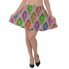 Abstract Background Colorful Leaves Velvet Skater Skirt