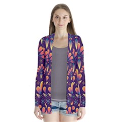 Abstract Background Floral Pattern Drape Collar Cardigan