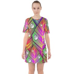 Abstract Background Colorful Leaves Sixties Short Sleeve Mini Dress