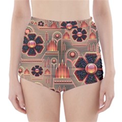 Background Floral Flower Stylised High-waisted Bikini Bottoms by Nexatart