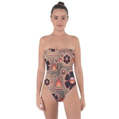 Background Floral Flower Stylised Tie Back One Piece Swimsuit by Nexatart